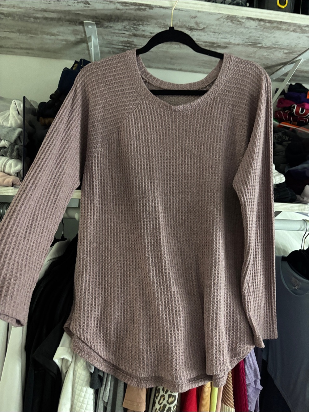 American Eagle Outfitters Mauve Waffle Knit Crewneck Sweater